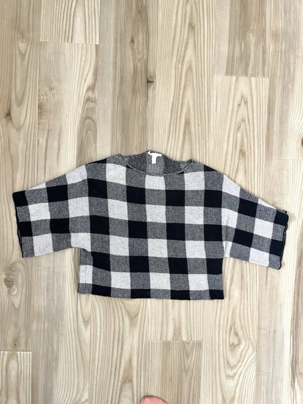 EILEEN FISHER 100% Organic Linen Gingham Plaid Cropped Knit Top Shirt size XXS